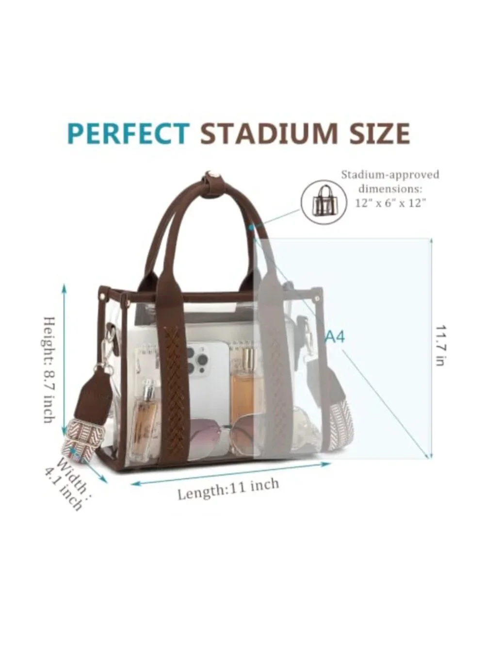 Clear Tote Bag Stadium Approved PVC Vegan Leather See Through Crossbody